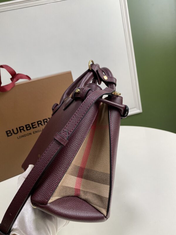 Burberry Banner Tote House Plaid Medium Handbag - Purple - Image 4