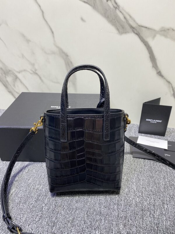 YSL Mini Crocodile Pattern Tote Bag - Black - Image 5