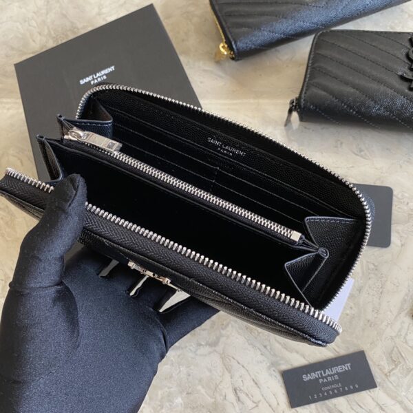 YSL Caviar Zipper Wallet - Black (Silver) - Image 3