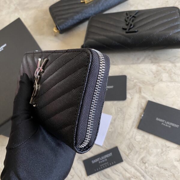 YSL Caviar Zipper Wallet - Black (Silver) - Image 4
