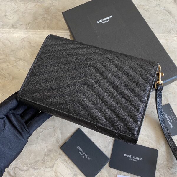YSL Caviar Clutch With Small Handle - Black (Golden) - Image 5