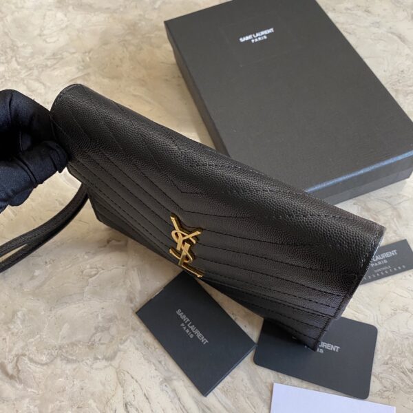 YSL Caviar Clutch With Small Handle - Black (Golden) - Image 4