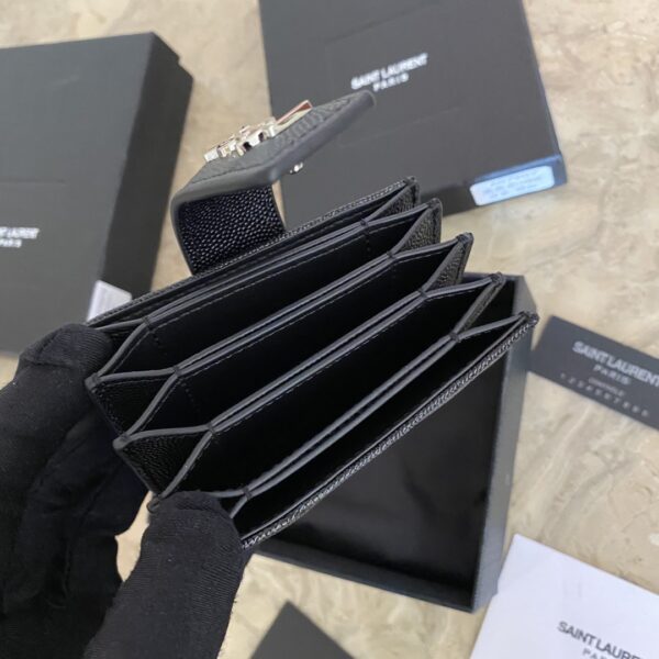 YSL Caviar Card Holder - Black (Silver) - Image 3