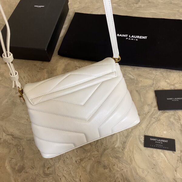 YSL LouLou Y-Shaped Satchel Small Handbag - White (Silver Logo) - Image 5