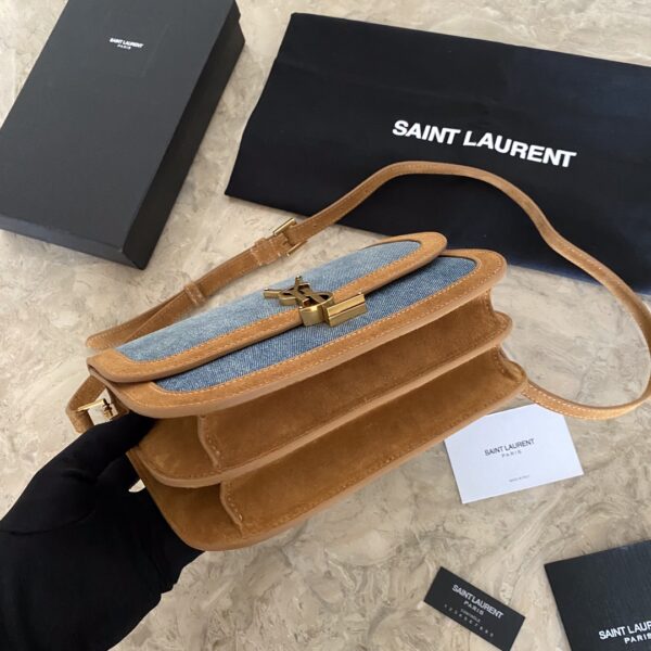 YSL SOLFElNO Suede and Denim Medium Size Handbag - Blue - Image 5