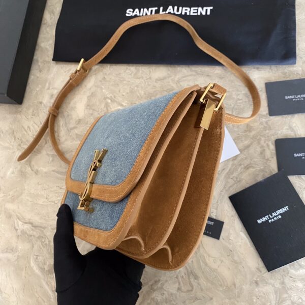 YSL SOLFElNO Suede and Denim Medium Size Handbag - Blue - Image 4