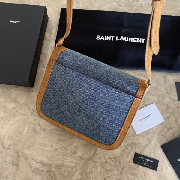 YSL SOLFElNO Suede and Denim Medium Size Handbag - Blue - Image 3