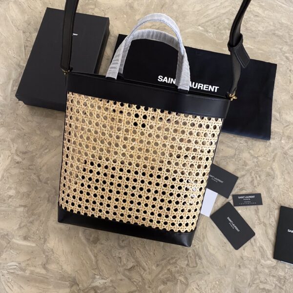 YSL Toy shopping Woven Leather Bamboo Basket Shopping Bag - Black - Image 5