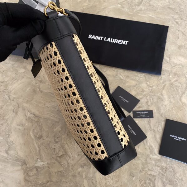YSL Toy shopping Woven Leather Bamboo Basket Shopping Bag - Black - Image 4
