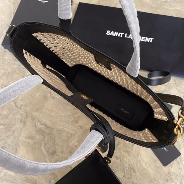 YSL Toy shopping Woven Leather Bamboo Basket Shopping Bag - Black - Image 2