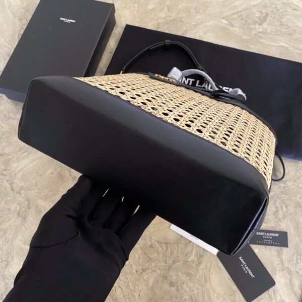 YSL Toy shopping Woven Leather Bamboo Basket Shopping Bag - Black - Image 3