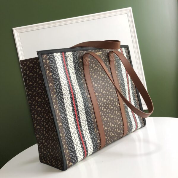 Burberry Monogram Stripe E Canvas Large Tote Bag - Image 5