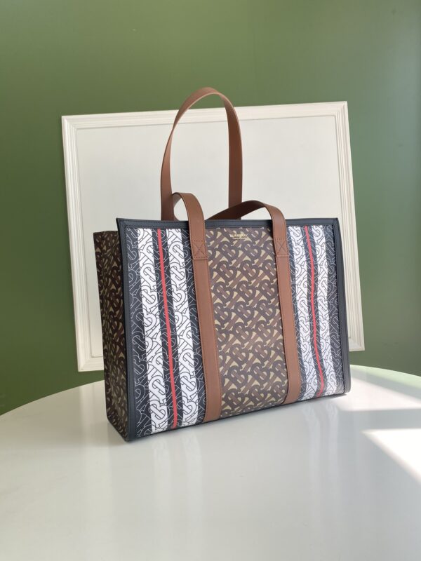Burberry Monogram Stripe E Canvas Small Tote Bag - Image 5