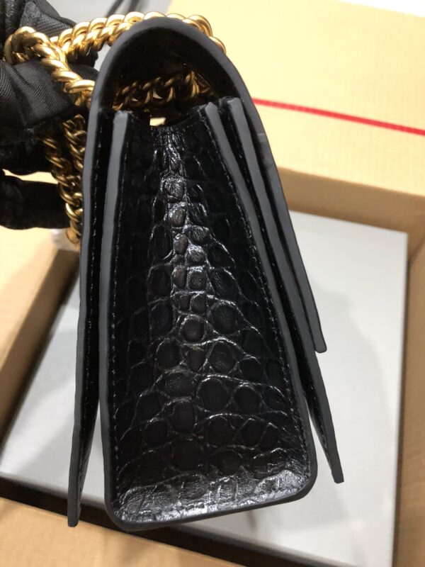 Balenciaga Crocodile Crush Hourglass Small Chain Bag - Black/Gold - Image 4