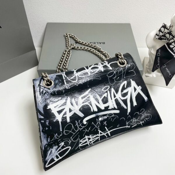 Balenciaga Graffiti Pleated Medium Chain Bag - Black/White - Image 5