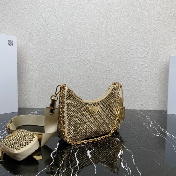 Prada Mini Sparkling Diamond Three-In-One Handbag - Gold - Image 5