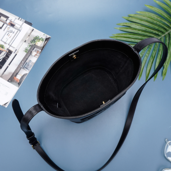 Celine Cuir Triomphe Small Smooth Cow Leather Bucket Bag - Black - Image 4