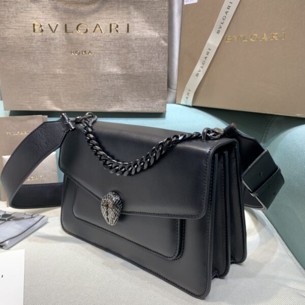 Bulgari Maxi Chain Small Lambskin Crossbody Bag - Black - Image 5
