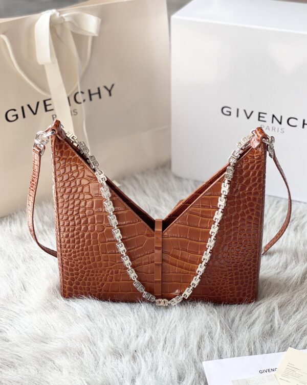 Givenchy V-shaped Cut Out Crocodile Pattern Small Handbag - Brown - Image 5