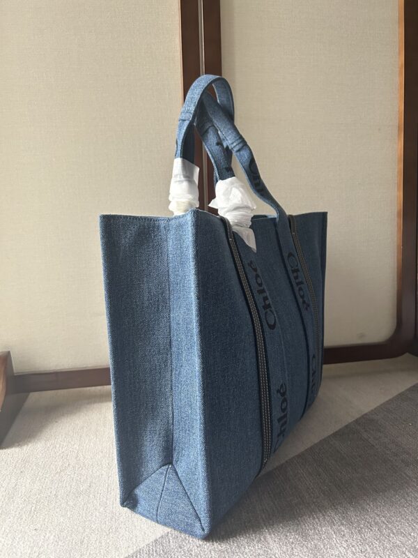 Chloe Woody Large Handsome Denim Fabric Tote Bag - Image 2